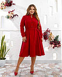 Вельветове плаття міді з поясом червоне батал, фото 2