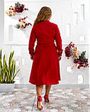 Вельветове плаття міді з поясом червоне батал, фото 4