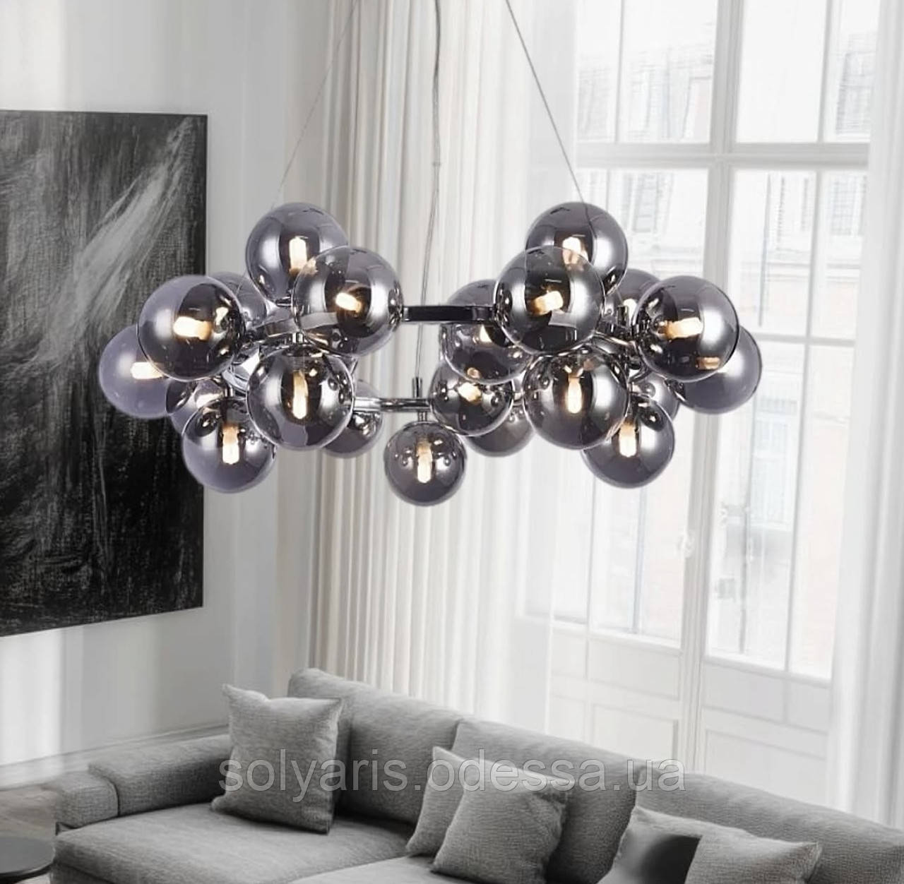Підвісна люстра на 25 димчастих плафонів під лампу G9 срібло/чорна  7841019-25 GAB+BK, фото 1