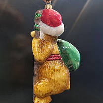 Скляна ялинкова іграшка Ведмідь Посошник у Шапці Санти Komozja Family Santa Claus, фото 4