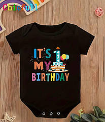 Дитячий боді I`ts my 1 Birthday чорний, розмір 86