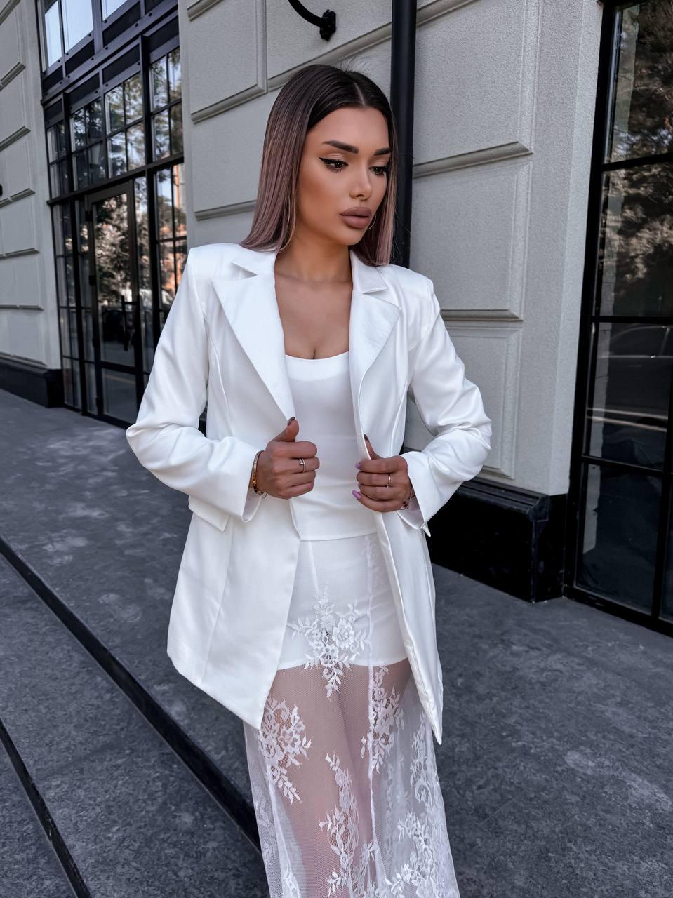 Костюм трійка топ + піджак + шорти з мереживом Модель : 1554-1449, фото 1