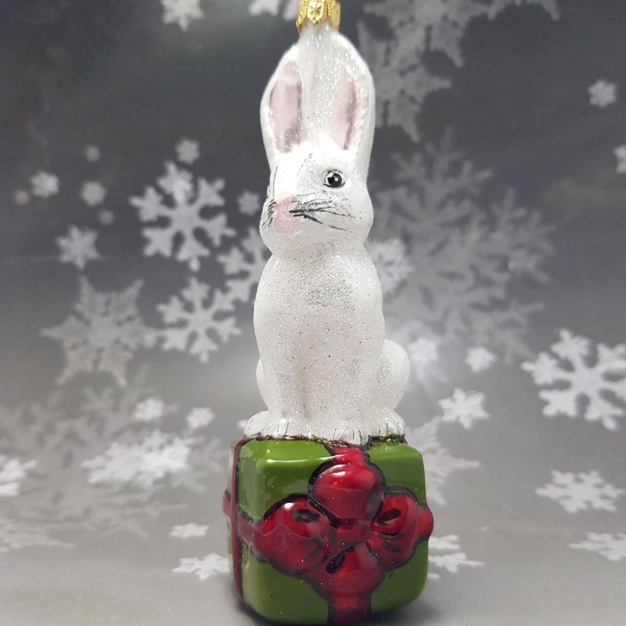 Скляна ялинкова іграшка Білий Заєць на Новорічному Подарунку Impuls. величезний асортимент іграшок як Irena, Komozja