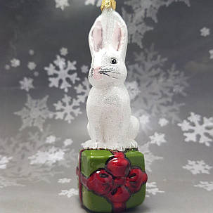 Скляна ялинкова іграшка Білий Заєць на Новорічному Подарунку Impuls. величезний асортимент іграшок як Irena, Komozja, фото 1