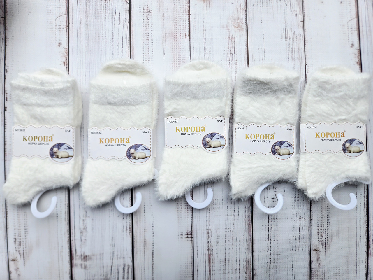 Женские носки высокие с шерсти норки КОРОНА 2632 37-41 белый