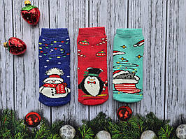 Дитячі шкарпетки махрові новорічні для малюків х/б НЛ 12-14  к-7 котик,пінгвін,сніговик