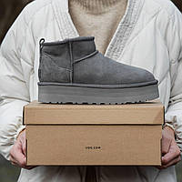 Зимові сірі жіночі замшеві UGG Ultra Mini Platform Grey на хутрі водонепроникні черевики УГГ