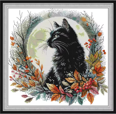 Набір для вишивання за нанесеною на канву схемою "Black cat".AIDA 14CT printed, 40*40 см