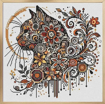 Набір для вишивання за нанесеною на канву схемою "Ornamental cat".AIDA 14CT printed, 40*40 см