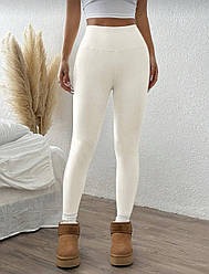 Жіночі базові теплі лосини на високій талії молочного відтінку з теплої мякої тканини пума