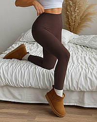 Жіночі базові теплі лосини на високій талії відтінку шоколад з теплої мякої тканини пума