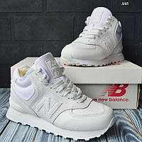 Жіночі зимові кросівки New Balance 574 White шкіряні утеплені кросівки з хутром теплі білі зимові