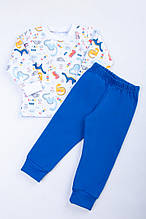 Піжама дитяча футер із начосом, принт динозаври, біло-синя Авекс розмір