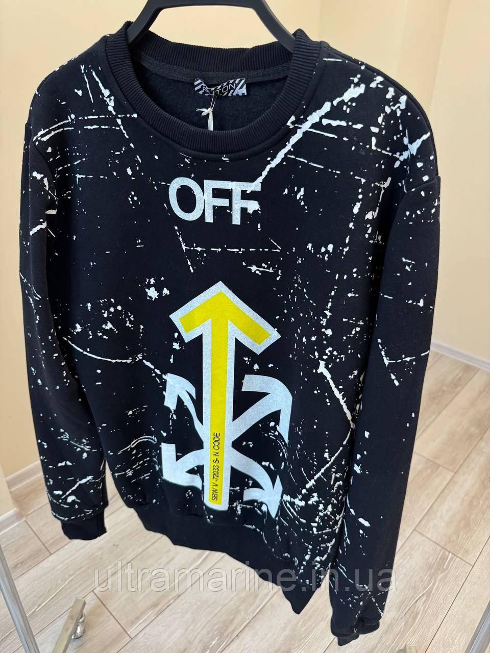 Світшот чоловічий OFF White флісовий Чорний Туреччина, фото 1