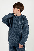 Дитячий світшот для підлітка темно-синій, вільний крій, з вишивкою Авекс