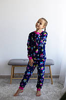 Дитяча піжама для дівчаток синя з принтом зірочка, махра рвана Авекс