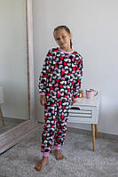 Синя тепла піжама для дітей із сердечками, махра рвана Авекс