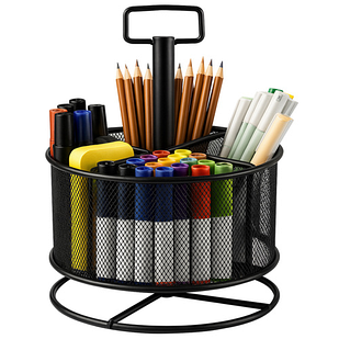 Настільний органайзер для олівців, великий металевий, чорний, обертовий, сітчастий MAALEO