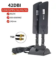 Антена 4G 5G LTE+ MIMO 2x2 42 dBi з конектором TS9, довжина 3 м, чорна, для стабільного інтернету