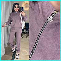Жіночий спортивний костюм мікровельвет кофтина стійка полумолнія джоггери на манжетах 9 кольорів 42-52
