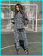 Жіночий прогулянковий костюм фліс леопард з капюшоном теплий спортивний м'який Сірий 42-48