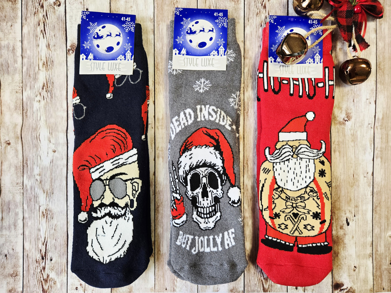 Чоловічі шкарпетки махрові новорічні Стиль Люкс НЛ розгорнуті 27-29 к-10 асорти крутих SANTA, фото 1