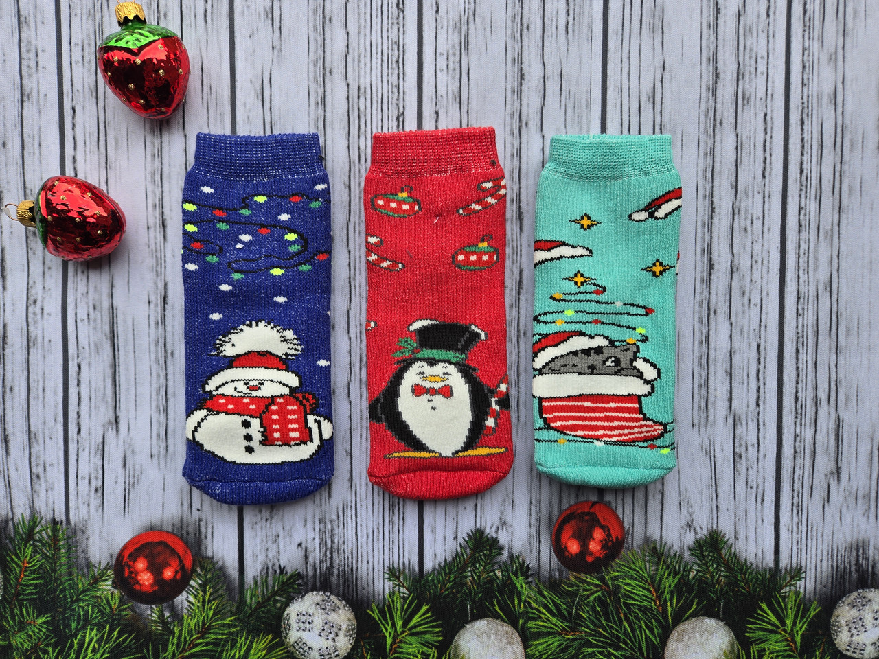 Детские носки махровые новогодние для малышей х/б НЛ 16-18 к-7 котик,пінгвін,сніговик, фото 1