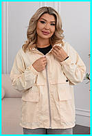 Жіноча вітровка батал без підкладки плащівка водовідштовхувальна з капюшоном реглан накладні кишені 4 кольори 50-64