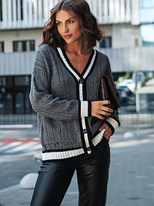 Кардиган жіночий теплий в'язаний подовжений на гудзиках сірий