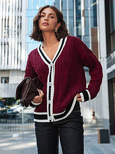 Кардиган жіночий теплий в'язаний подовжений на гудзиках бордовий