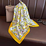 Хустинка з лимонами жіноча / Модна жіноча хустинка з принтом лимонів / Жіноча хустка з лимонним принтом / Хустинка лимон / Шарф, фото 2