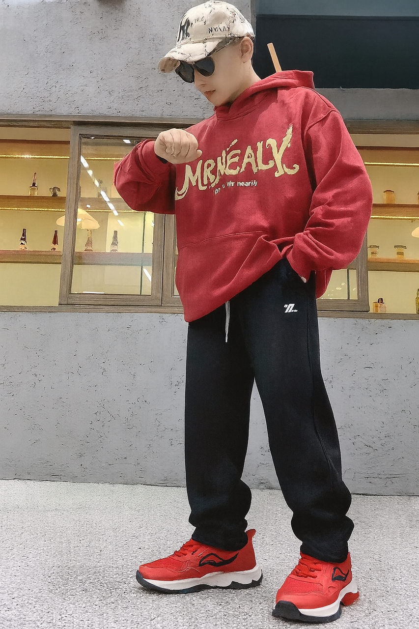 Спортивні штани SQWZ баггі для хлопчика 11–18 років теплі на велюрі з куліскою,Чорний, 152, фото 1