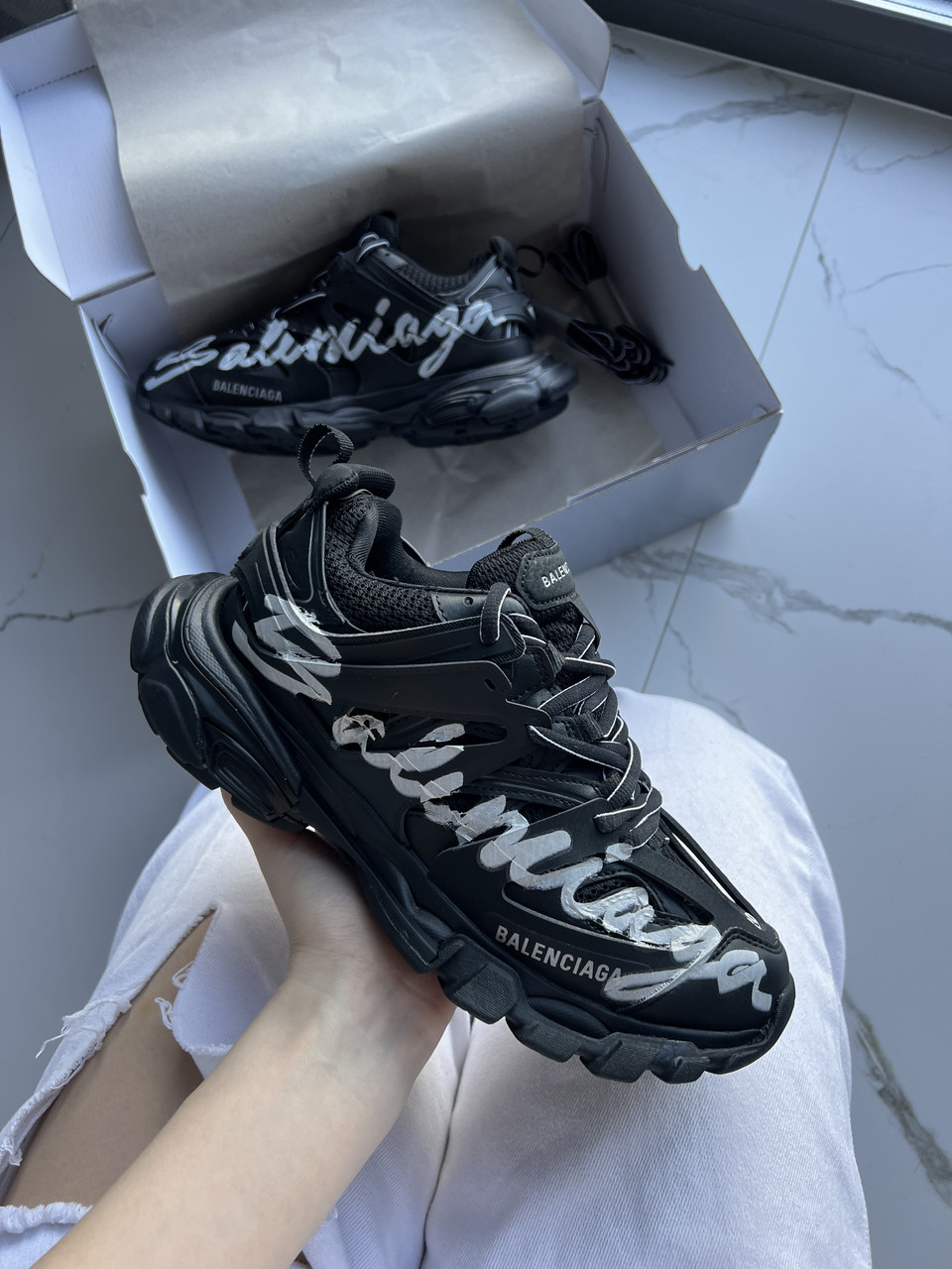 Кросівки чоловічі чорні Balenciaga Track Sneaker 'Signature - Black White' (19708), фото 1