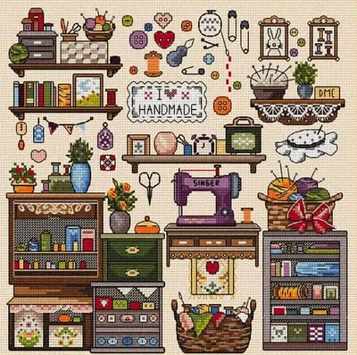 Набір для вишивання за нанесеною на канву схемою "Sewing machine".AIDA 14CT printed, 40*40 см