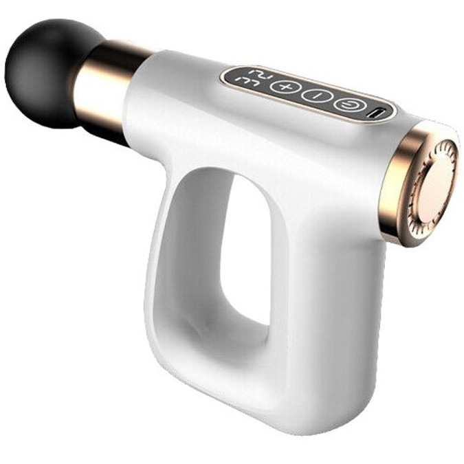 Ударний Перкусійний масажер для тіла та м'язів Масажний пістолет EM HB-007 акумуляторний білий, фото 1