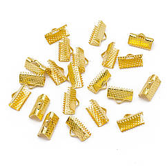 Концевики Затискачі для Стрічок, Залізні, Золото, 13х7х5мм, Отвір 2мм, 20 шт