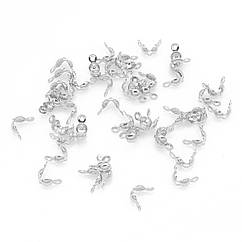 Калоти Латунь, Затискачі кінцевики для бус, Срібло, 7х4мм, Отвір 1мм, Внутрішній Діаметр 3мм, 50 шт