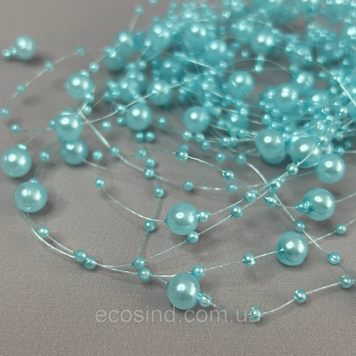 (5шт 1,3 м) Намистини на волосіні Ø8 та Ø3мм - блакитний, фото 1