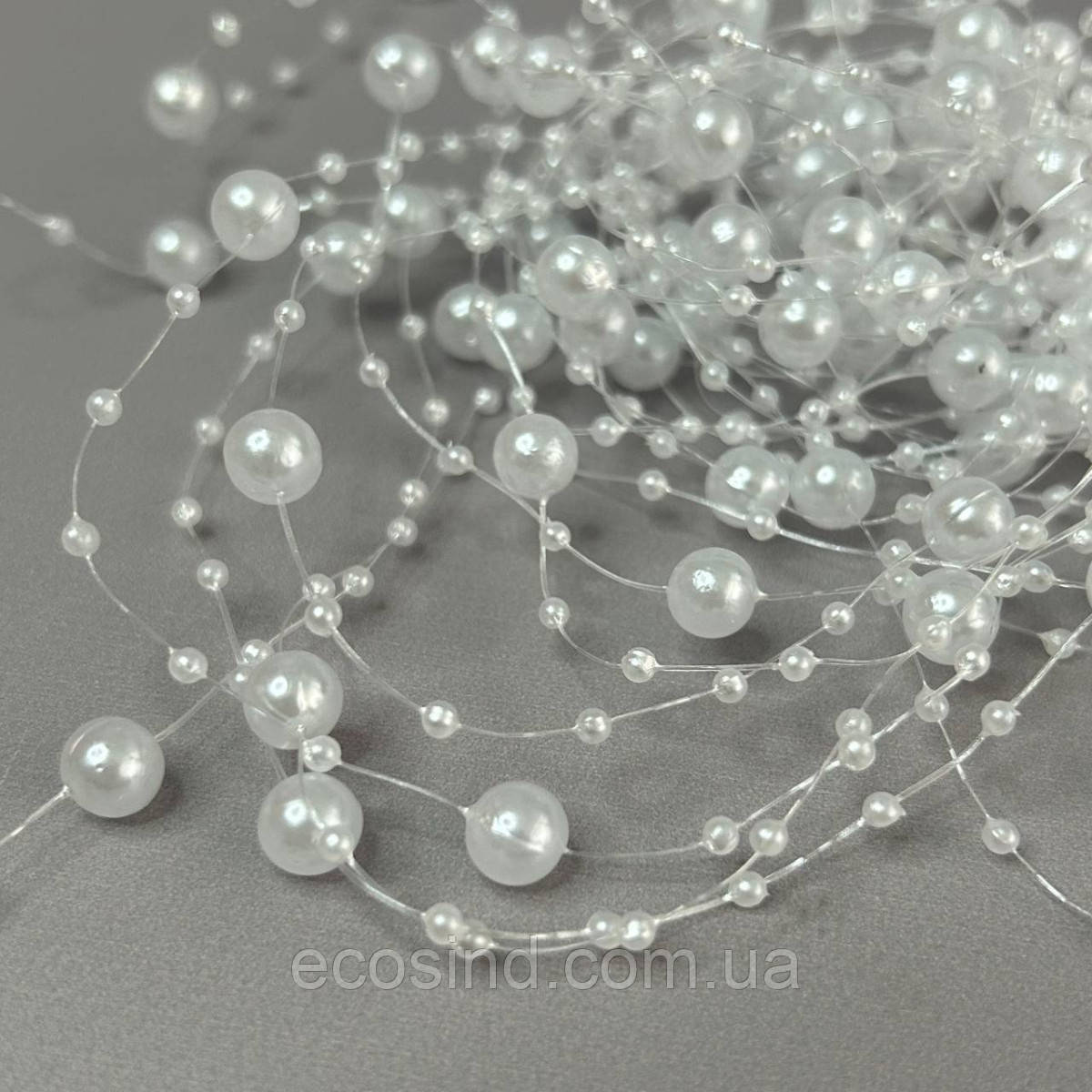 (5шт 1,3 м) Намистини на волосіні Ø8 і Ø3мм - білий, фото 1