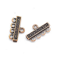 Конектор Прямокутний, Біжутерний сплав, 5 отворів, Колір Мідний, 22.5х12х3.5мм, Отвір 2мм, 2 шт