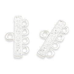 Конектор Прямокутний, Біжутерний сплав, 5 отворів, Срібло, 22.5х12х3.5мм, Отвір 2мм, 2 шт