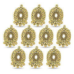 Конектор Овальний Біжутерний сплав, 6 отворів, Античне Золото, 35х22х1мм, Отвір 2мм, 10 шт