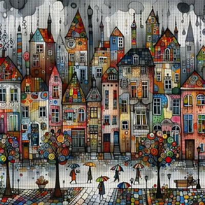 Набір для вишивання за нанесеною на канву схемою "Magic town".AIDA 14CT printed, 40*40 см