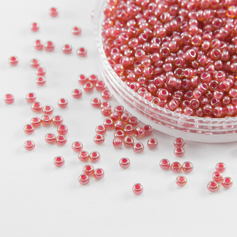 Бісер 11028 Чеський Preciosa 10/0, Прозорий райдужний TR, Рожевий, Круглий, 50 г, фото 1
