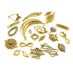 Конектор Біжутерний сплав, Мікс, Античне Золото, 7~42x24~40x1~3мм, Отвір 2~8мм, близько 35шт/100г
