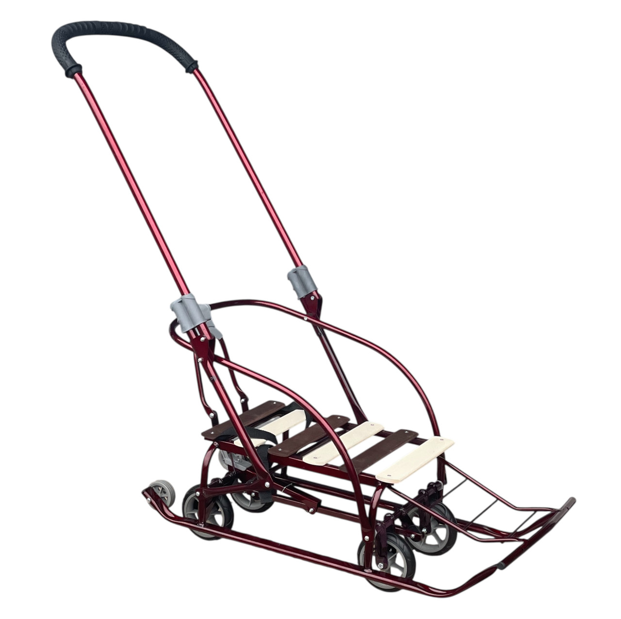 Санки-трансформер на колесах дитячі Мрія 2025 колір: бордовий лак 24326, фото 1