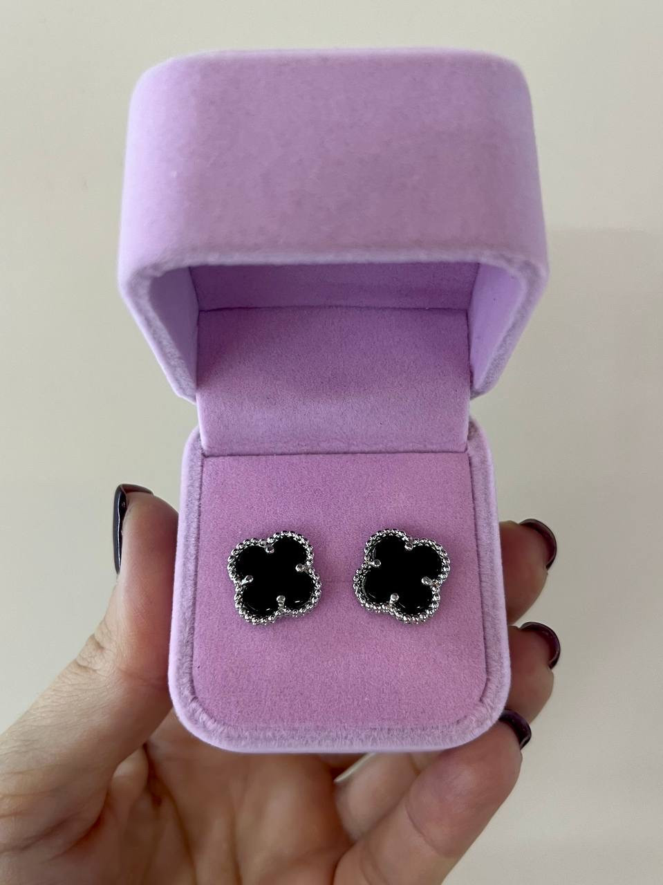 Сережки гвоздики Ван Кліф покриття білим золотом, фото 1