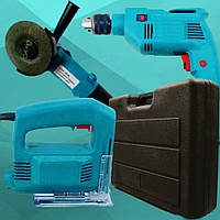 Комплект 3 в 1. Набір у валізці Дрель, Лобзик, Болгарка. Інструменти три в одному