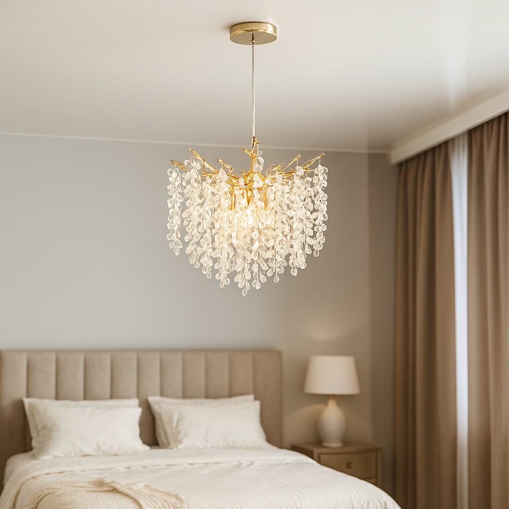 Підвісна люстра з камінчиками Linisoln цоколь E14 ламп 4 шт колір Золотистий 8077-400 D Золото, фото 1