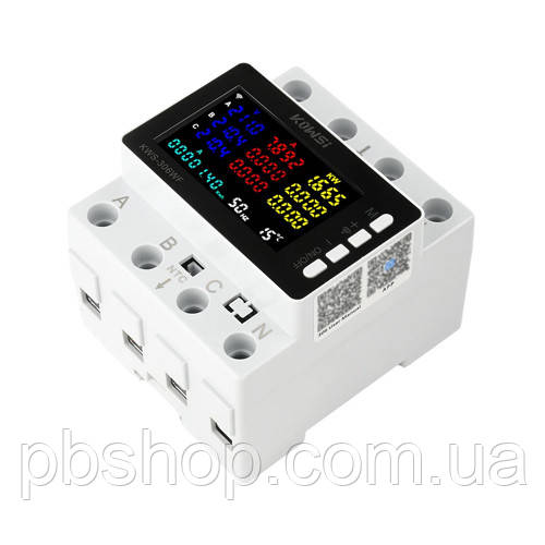 Wi-Fi лічильник електроенергії трифазний 220В 80А DIN, захист, KWS-306WF, фото 1
